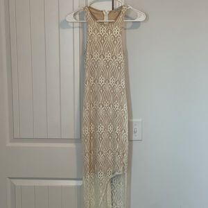 White and nude maxi dress